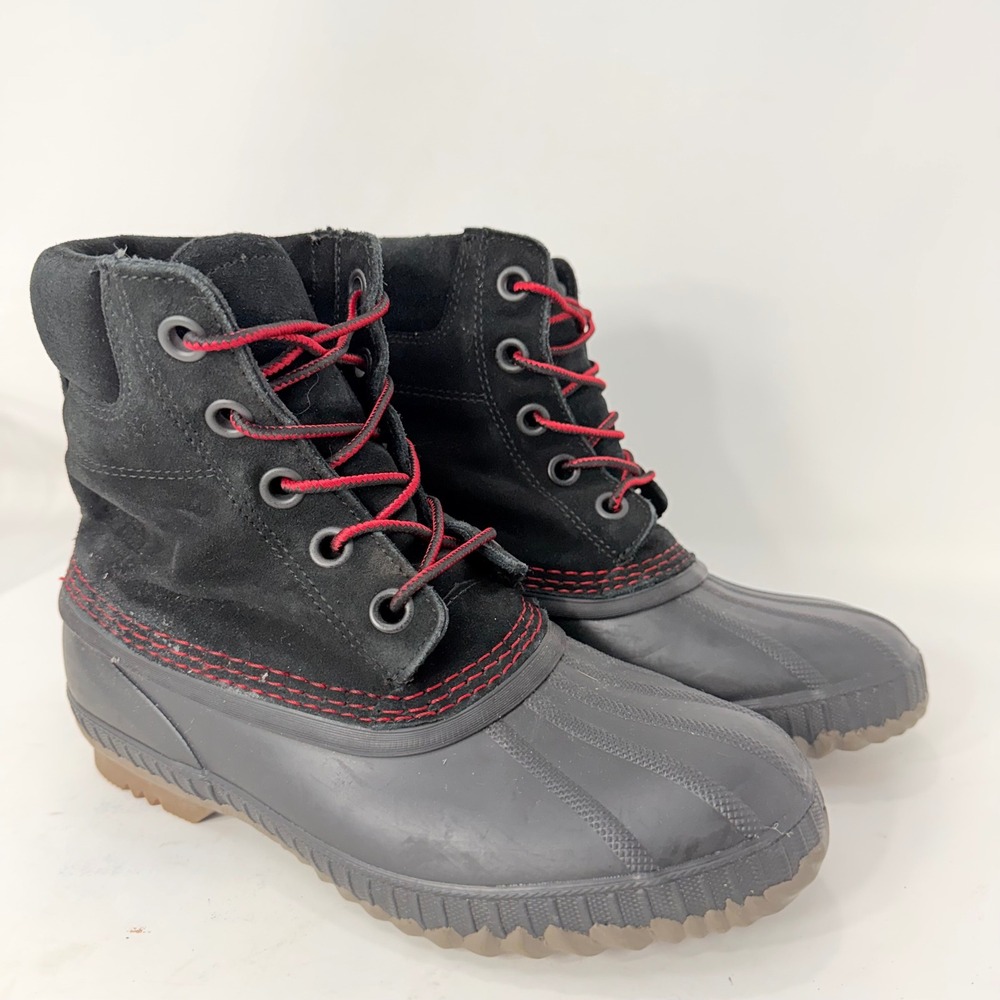 Sorel Cumberland Waterproof Winter Duck Boots Black Red Mens 5 Women 7